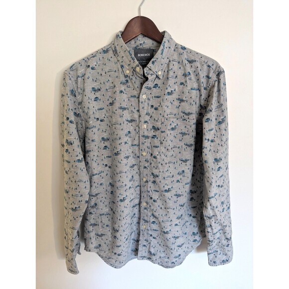 Bonobos Slim Fit Medium Button Down Long Sleeve Shirt Tree Town Graphic Mens M - Picture 1 of 12